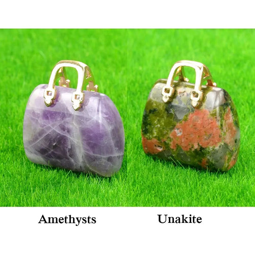 2pcs/Set Natural Stone Handbag Shape Pendant Tiger Eye Quartz Opal