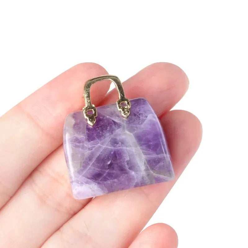 2pcs/Set Natural Stone Handbag Shape Pendant Tiger Eye Quartz Opal