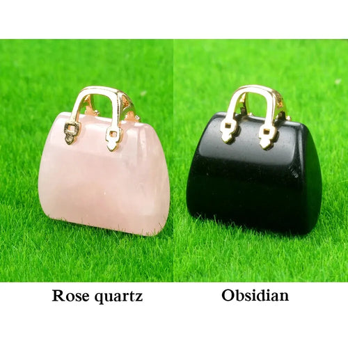 2pcs/Set Natural Stone Handbag Shape Pendant Tiger Eye Quartz Opal