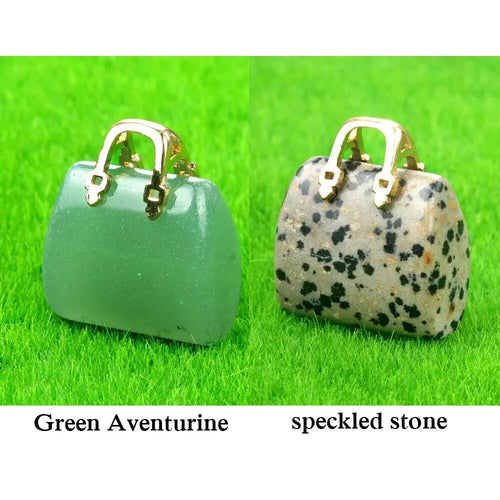 2pcs/Set Natural Stone Handbag Shape Pendant Tiger Eye Quartz Opal