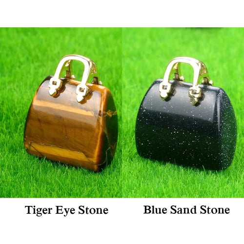 2pcs/Set Natural Stone Handbag Shape Pendant Tiger Eye Quartz Opal