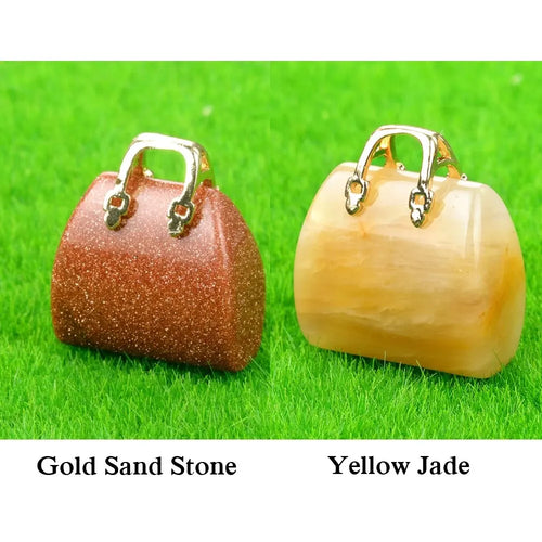 2pcs/Set Natural Stone Handbag Shape Pendant Tiger Eye Quartz Opal