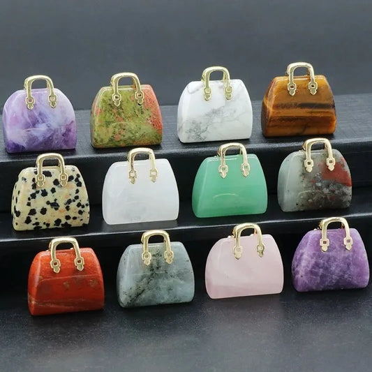 2pcs/Set Natural Stone Handbag Shape Pendant Tiger Eye Quartz Opal