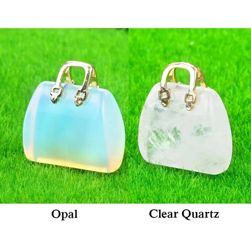 2pcs/Set Natural Stone Handbag Shape Pendant Tiger Eye Quartz Opal