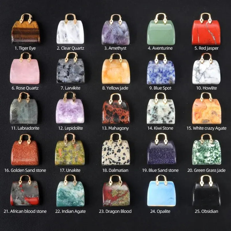 2pcs/Set Natural Stone Handbag Shape Pendant Tiger Eye Quartz Opal