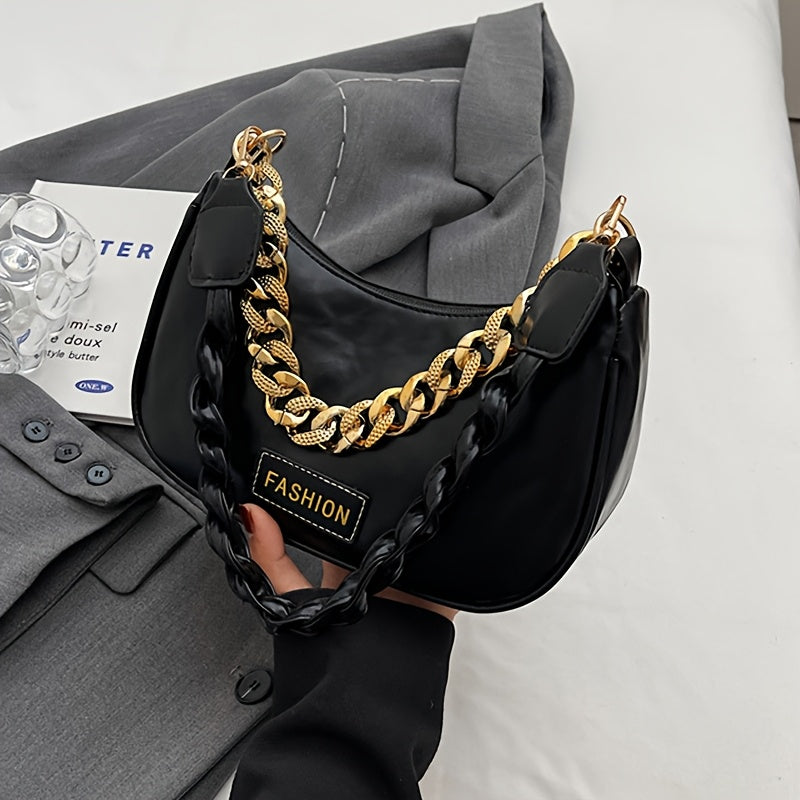Stylish Shoulder Bag Elegant Womens Shoulder Bag  Adjustable Golden Chain Strap Crossbody Handbag in Black Khaki or Orange Perfect for Casual or Formal Occasions