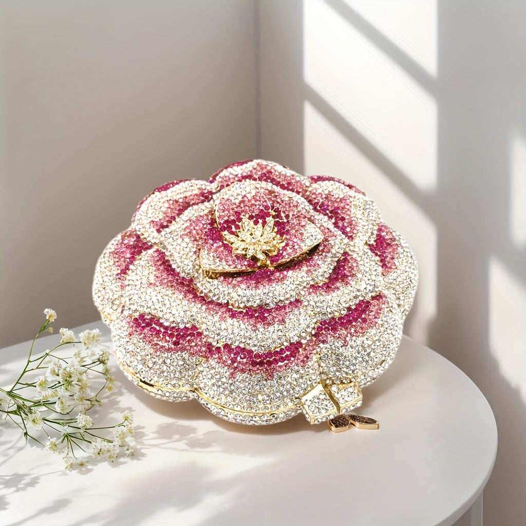 Elegant Women Flower Rhinestone Evening Clutch Bridal Chic Wedding Crystal Handbags Diamond Shoulder Bags For Banquet