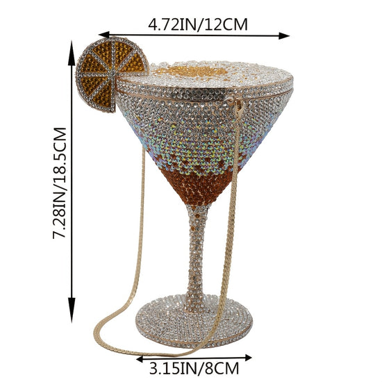 Rhinestone Cocktail Cup Handbag Martini Crystal Clutch Purse  Sparkly Rhinestone Evening Bag for Party Prom