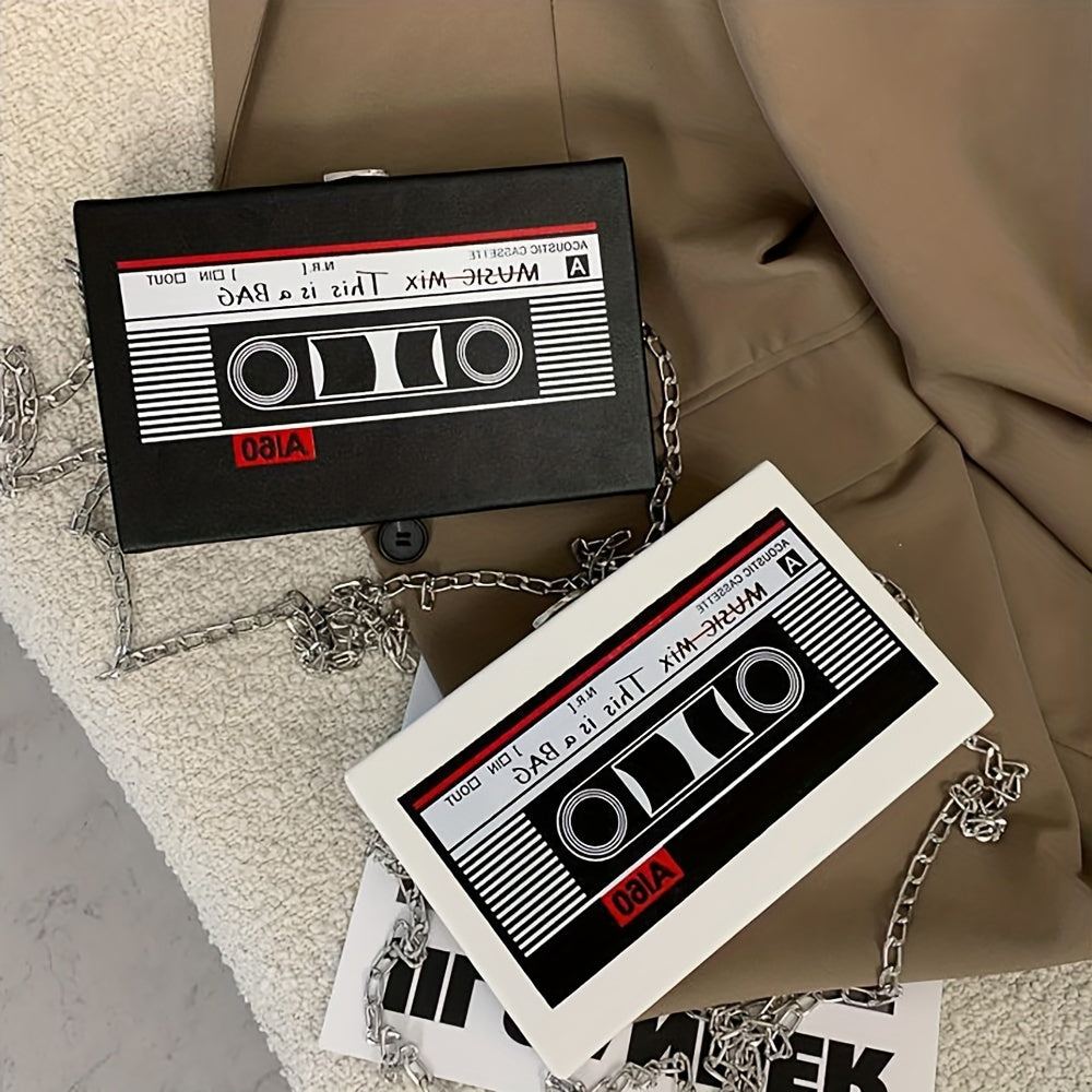 Creative And Unique RadioStyle WomenS Bag Trendy BoxShaped Small Square Bag with Cassette Tape Elements And a Stylish Chain Strap Suitable for SingleShoulder Or Crossbody Carrying