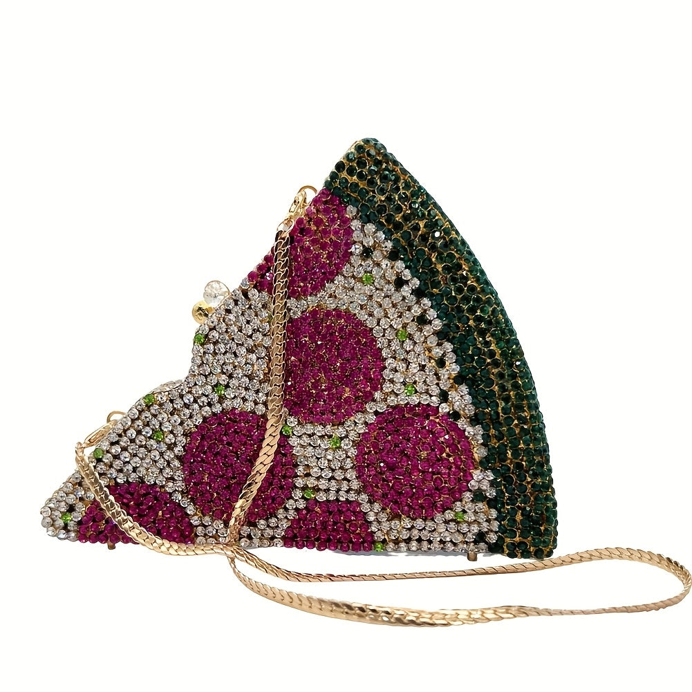 Pizza Shaped Sparkling Rhinestone Evening Handbags For Women Party Banquet Dating Diamond Shoulder Bag