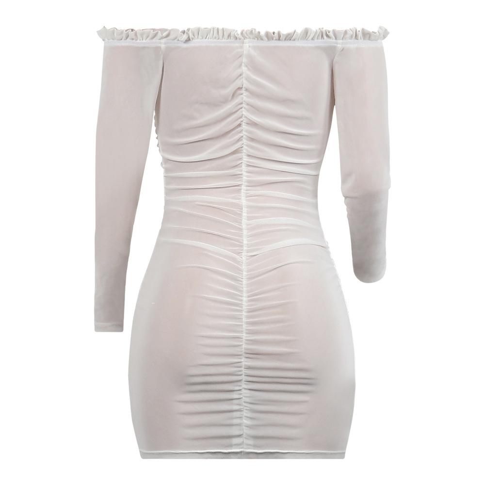 Sexy Chiffon Pleated Nightclub Dresses Women Solid Off Shoulder Long
